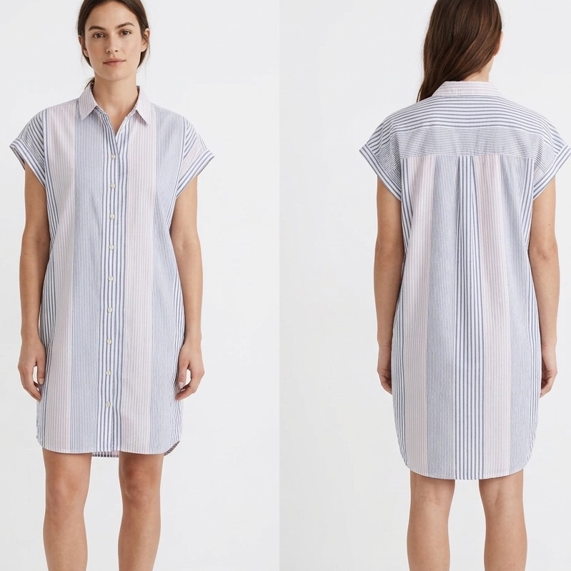 Madewell White Shirt With Blue And Red Stripes